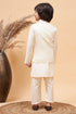 VASTRAMAY Cream Mirror Jacket With Cream Kurta and Pyjama Baap Beta Set